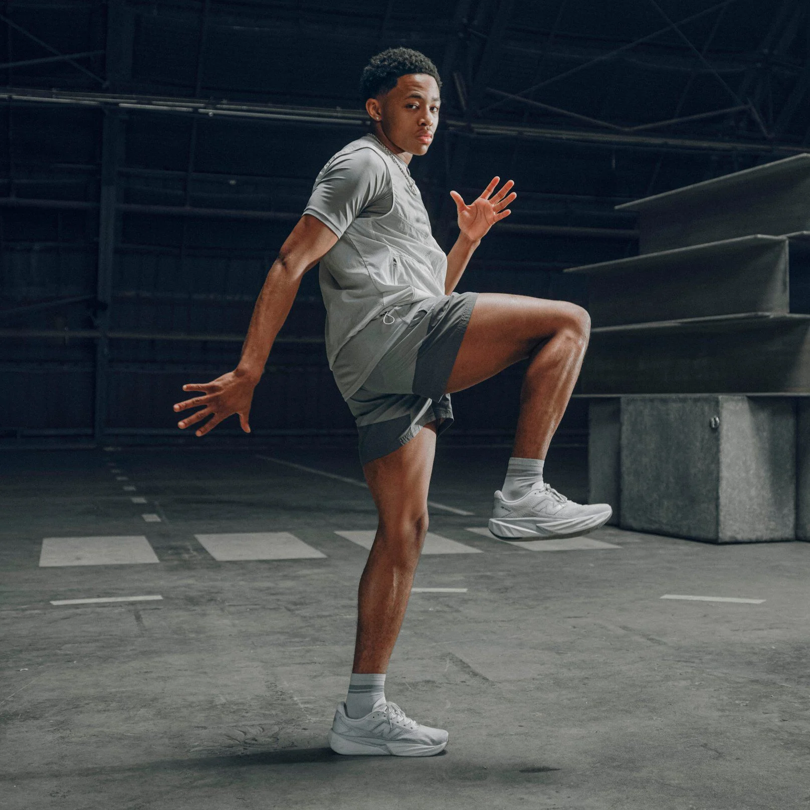 Quincy Wilson wearing a pair of grey FuelCell Rebel