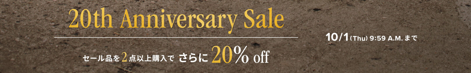 20th Anniversary Sale セール商品を同時に2点以上のお買い上げでさらに20%off​　10月1日(月)AM 9:59まで