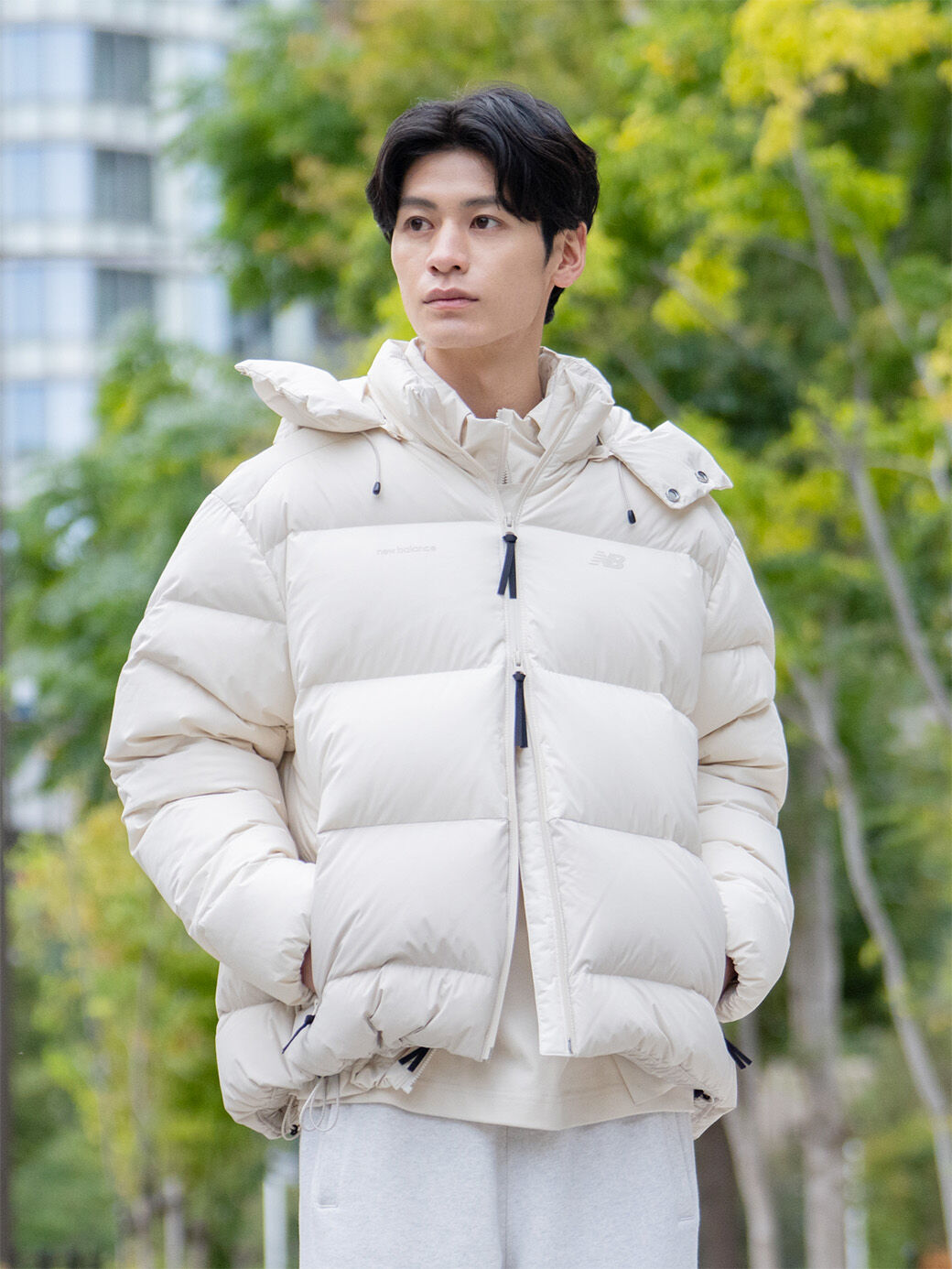 NB GREY カラーブロックダウンジャケット