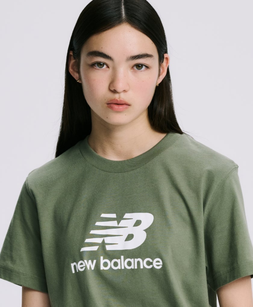 New Balance Stacked Logo Wearing Image Enlarged